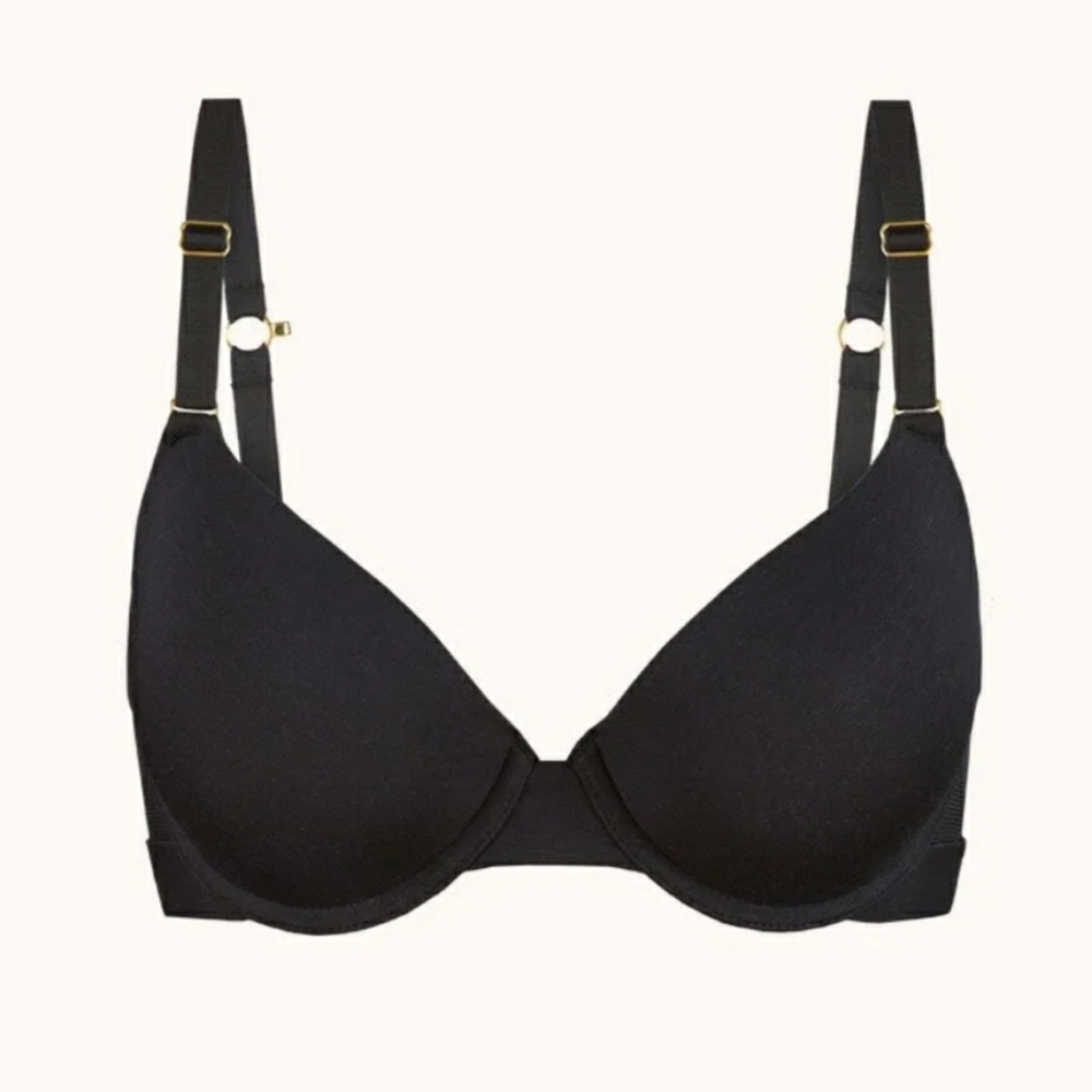 NWOT WearLively/Lively All Day T-shirt Bra Jet Black w/ Mesh Wings Sz 34F